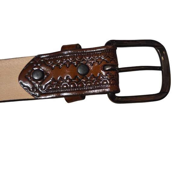 Vintage Stamped Leather Western Belt Made In The USA Size 46 - Picture 8 of 11